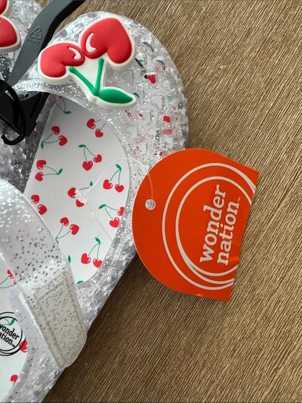 Clear Glitter Cherry Mary Jane Sandals in Red & Green